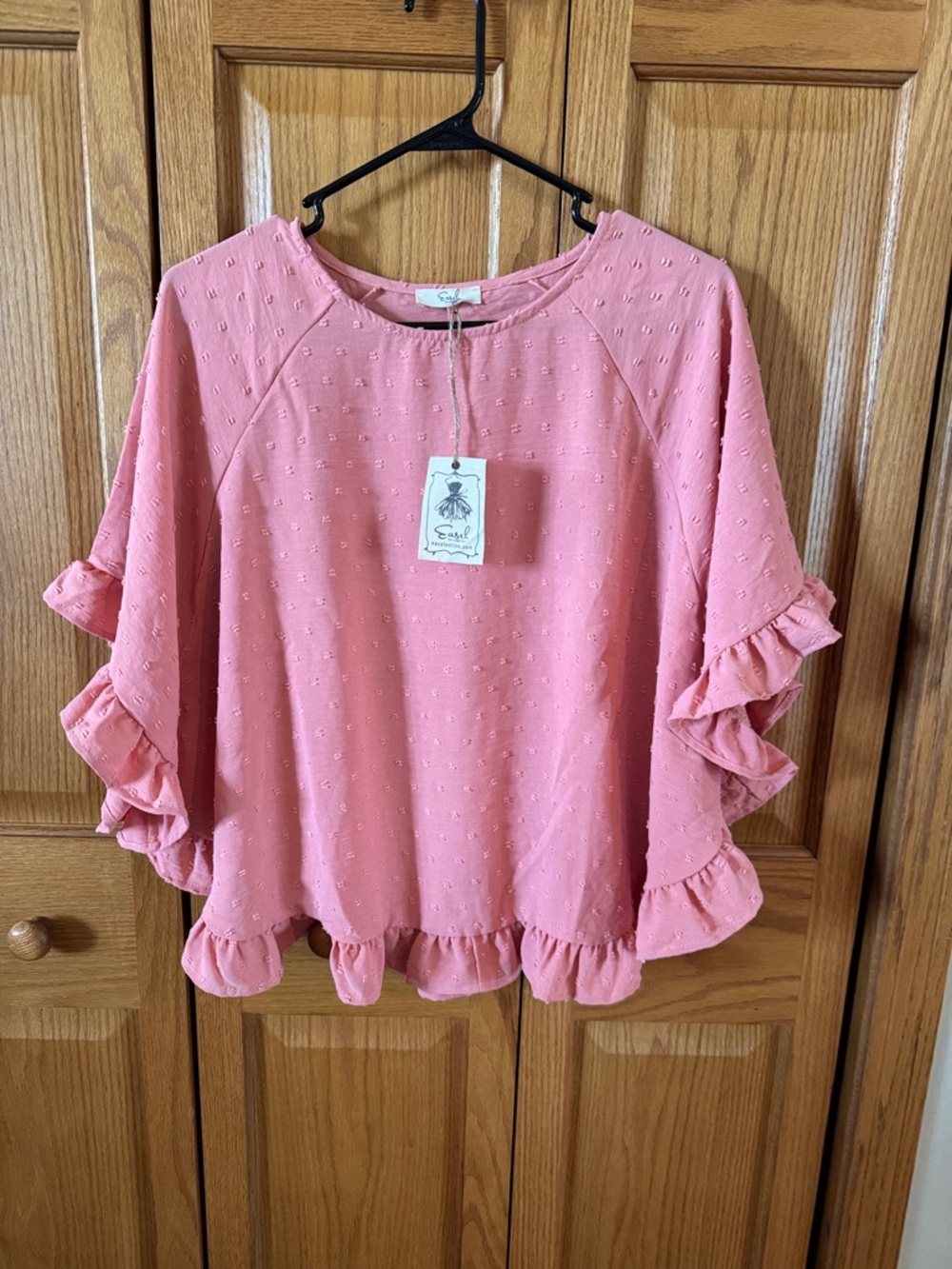 Women's Easel Los Angeles Pink Ruffle-Sleeve Blouse - Feminine Casual Top